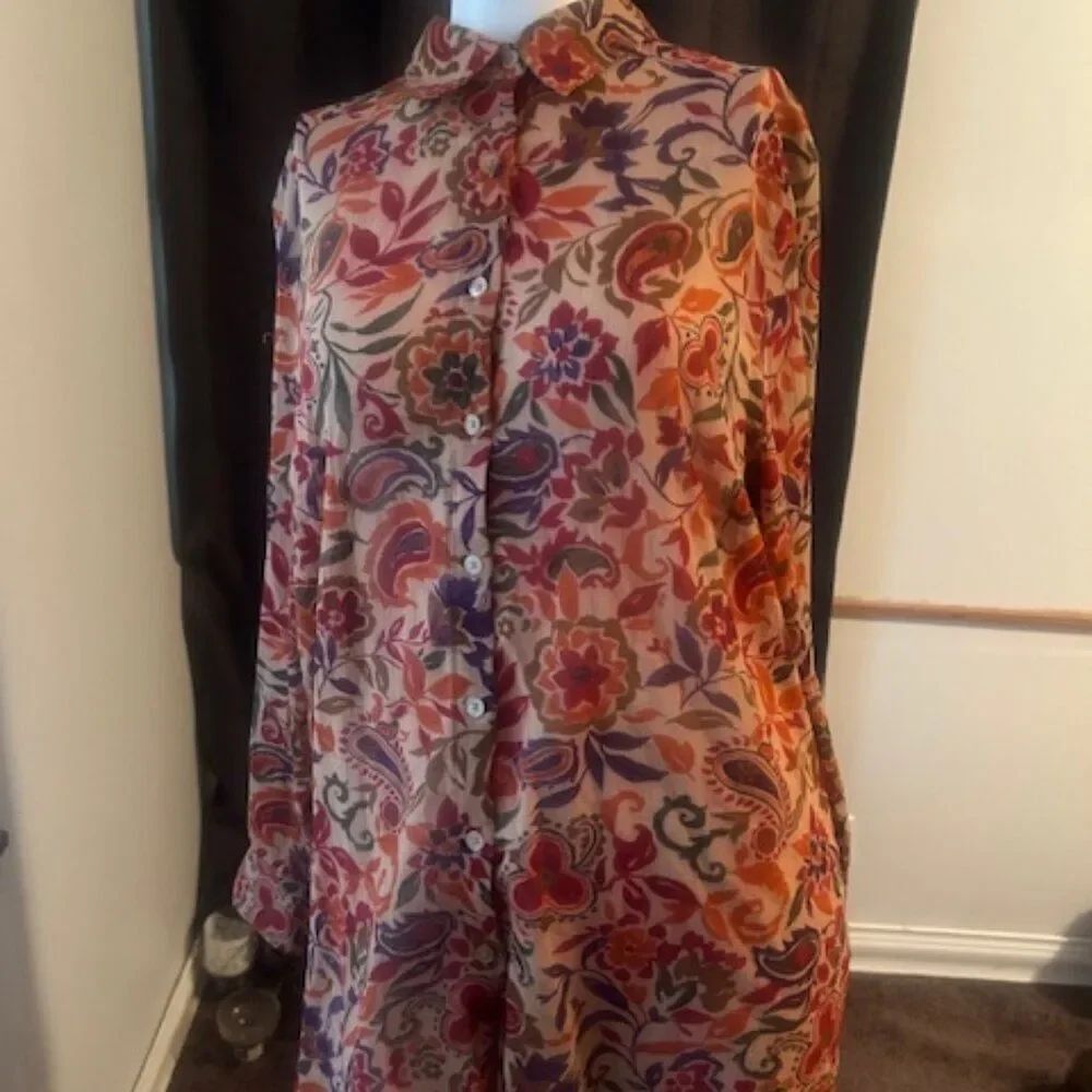 Lauren Ralp Lauren Quintessential Autumn Floral button down top, size 1X